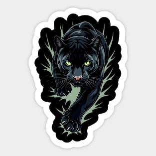 Black Panther with Green Eyes Fierce Wild Cat Artwork Sticker
